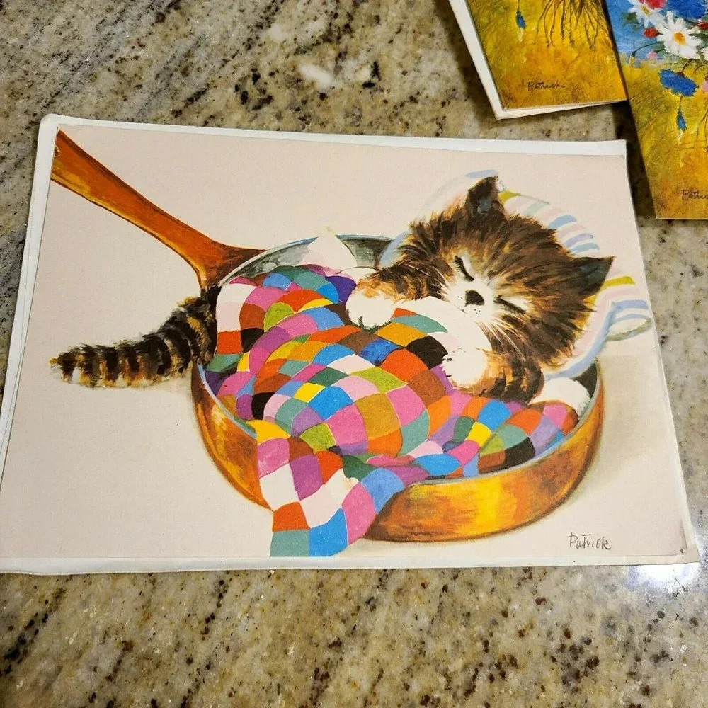 Vintage Patrick Gordon Fraser Greeting Cards Cat Girl Flowers 1970s? Get Well